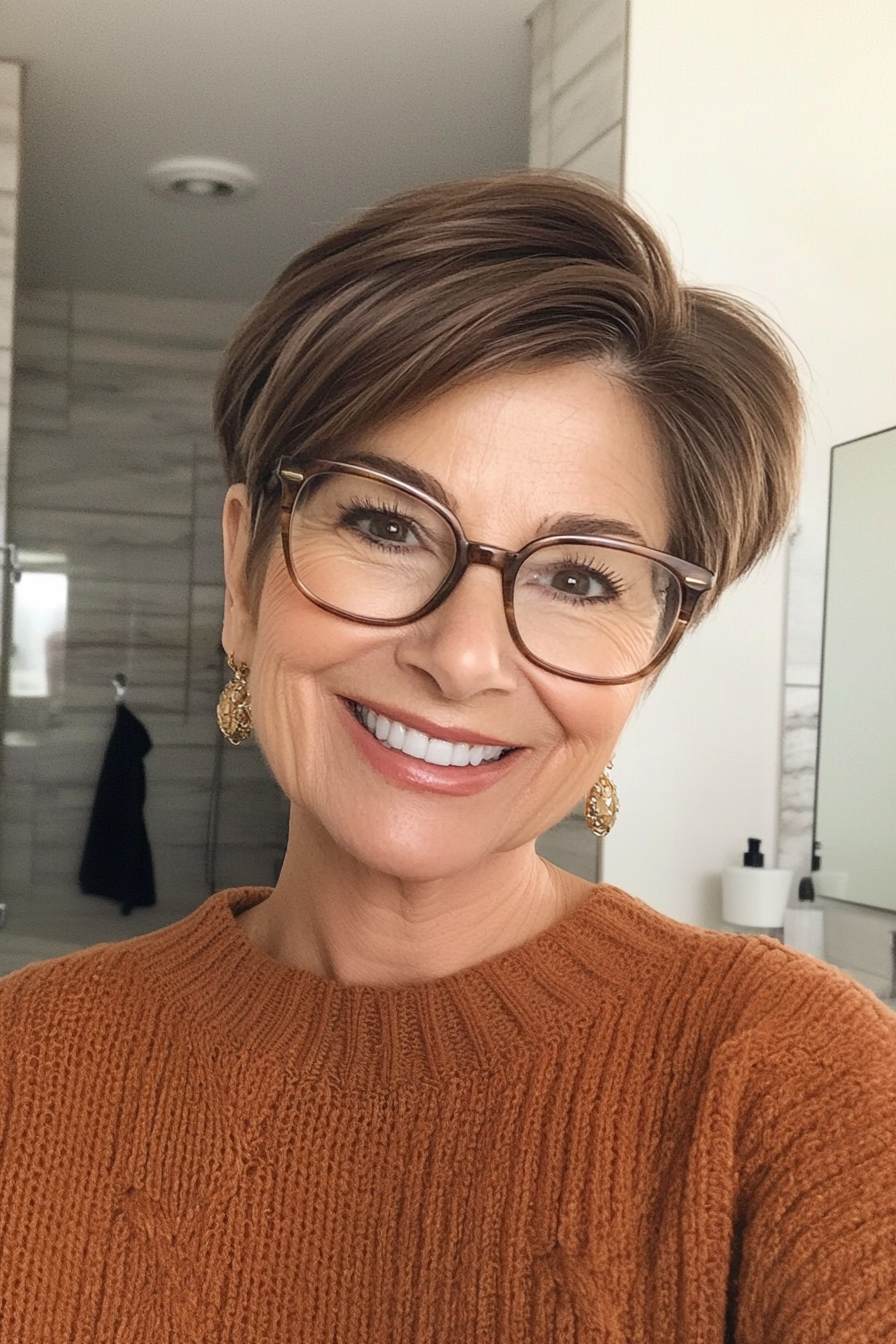 14. Sleek Taper in Rich Mocha Brown (Short Hairstyles For Older Women With Glasses) - Short Hairstyles For Older Women With Glasses