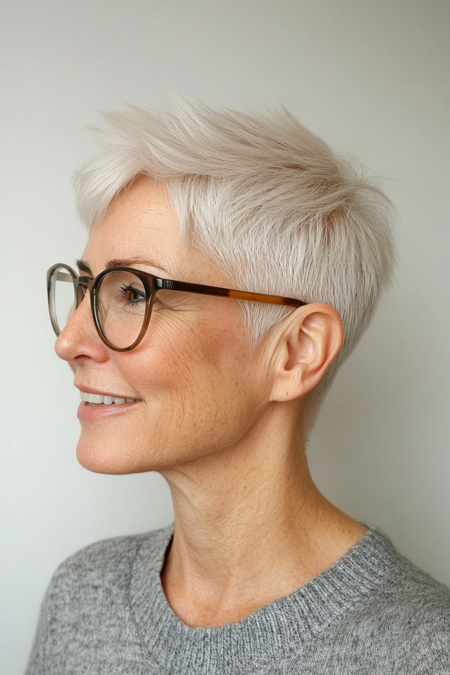 18. Buzzed Sides with Soft Top in Natural White (Short Hairstyles For Older Women With Glasses) - Short Hairstyles For Older Women With Glasses