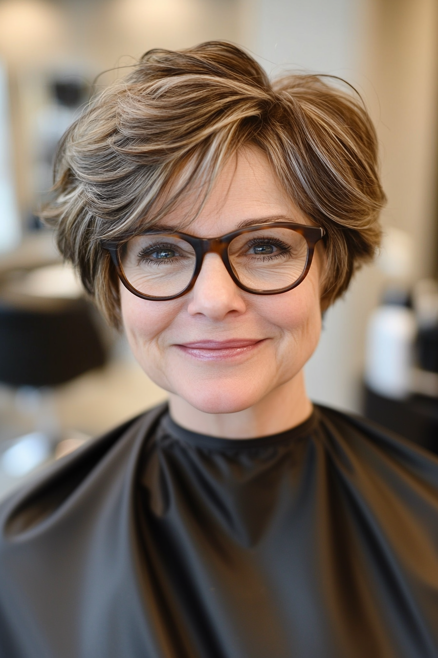 19. Tousled Crop in Medium Ash Brown (Short Hairstyles For Older Women With Glasses) - Short Hairstyles For Older Women With Glasses