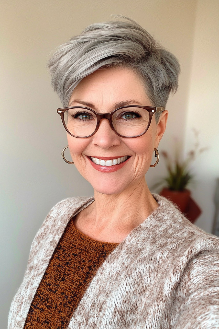 21. Undercut Pixie in Slate Gray (Short Hairstyles For Older Women With Glasses) - Short Hairstyles For Older Women With Glasses