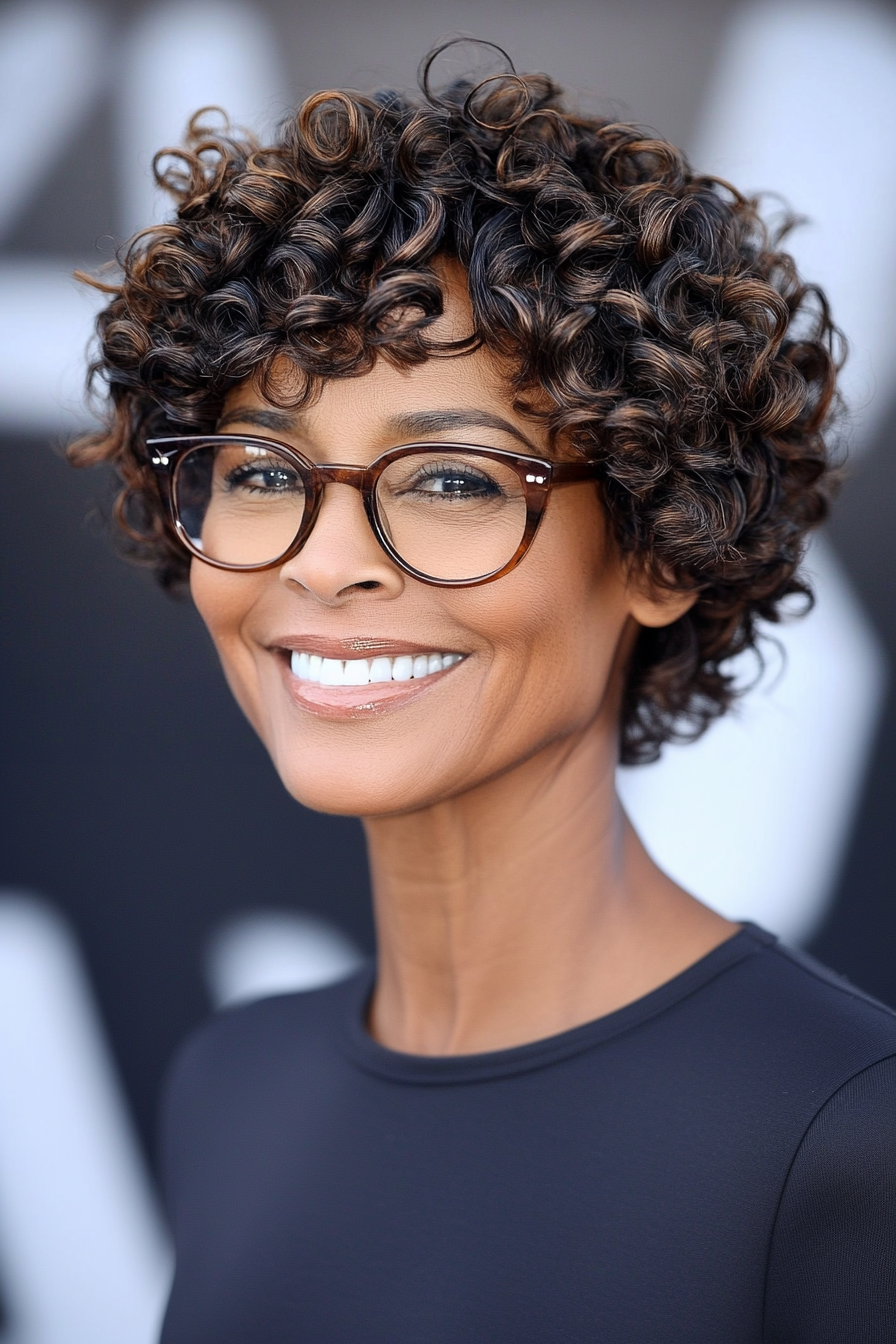 22. Short Spiral Cut in Deep Brown (Short Hairstyles For Older Women With Glasses) - Short Hairstyles For Older Women With Glasses