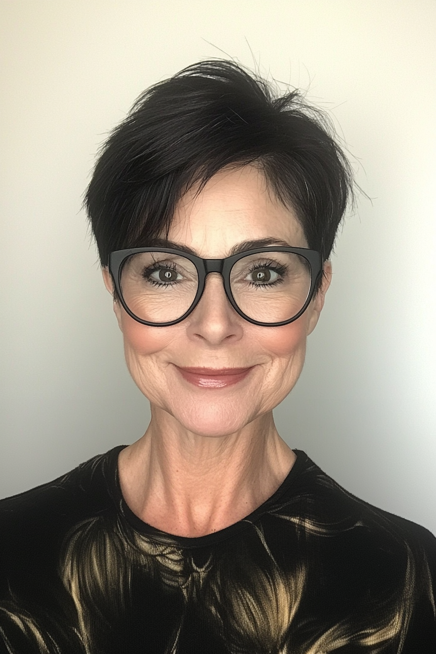 26. Sculpted Taper in Jet Black (Short Hairstyles For Older Women With Glasses) - Short Hairstyles For Older Women With Glasses