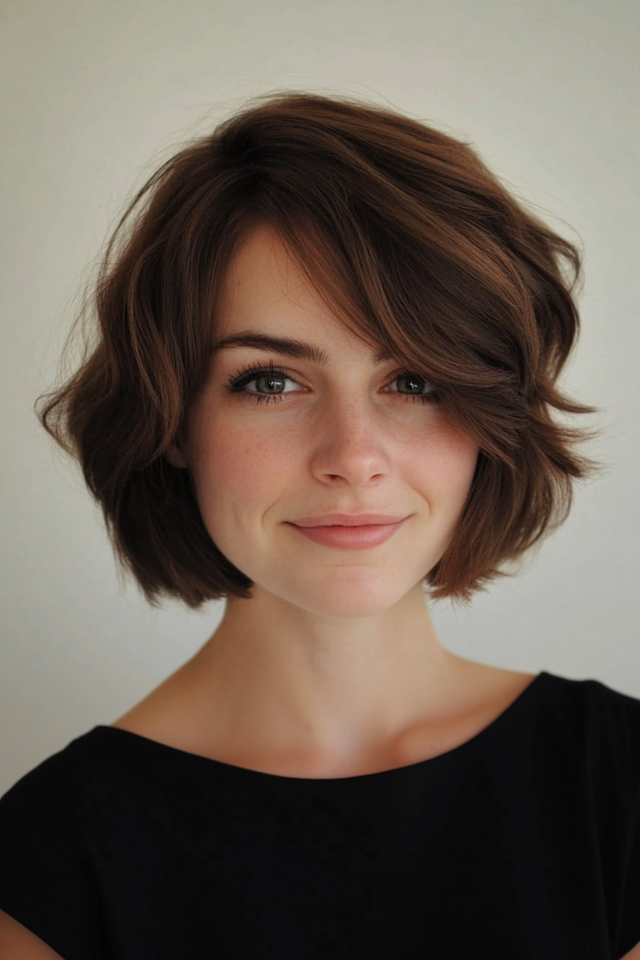 3. Layered French Bob in Dark Ash Brown (Short Hairstyles For Thick Hair) - Short Hairstyles For Thick Hair