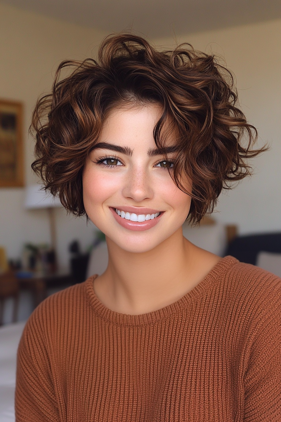 5. Curly Shag with Medium Golden Brown (Short Hairstyles For Thick Hair) - Short Hairstyles For Thick Hair