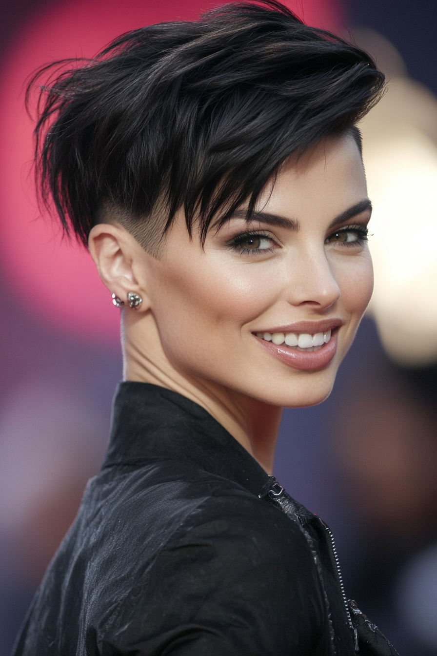9. Sculpted Undercut Pixie in Jet Black (Short Hairstyles For Thick Hair) - Short Hairstyles For Thick Hair