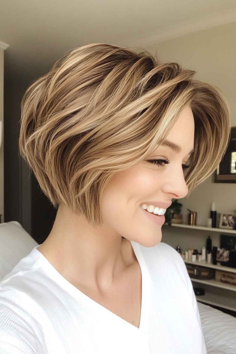 10. Soft Crop with Honey Brown Highlights (Short Hairstyles For Thick Hair) - Short Hairstyles For Thick Hair