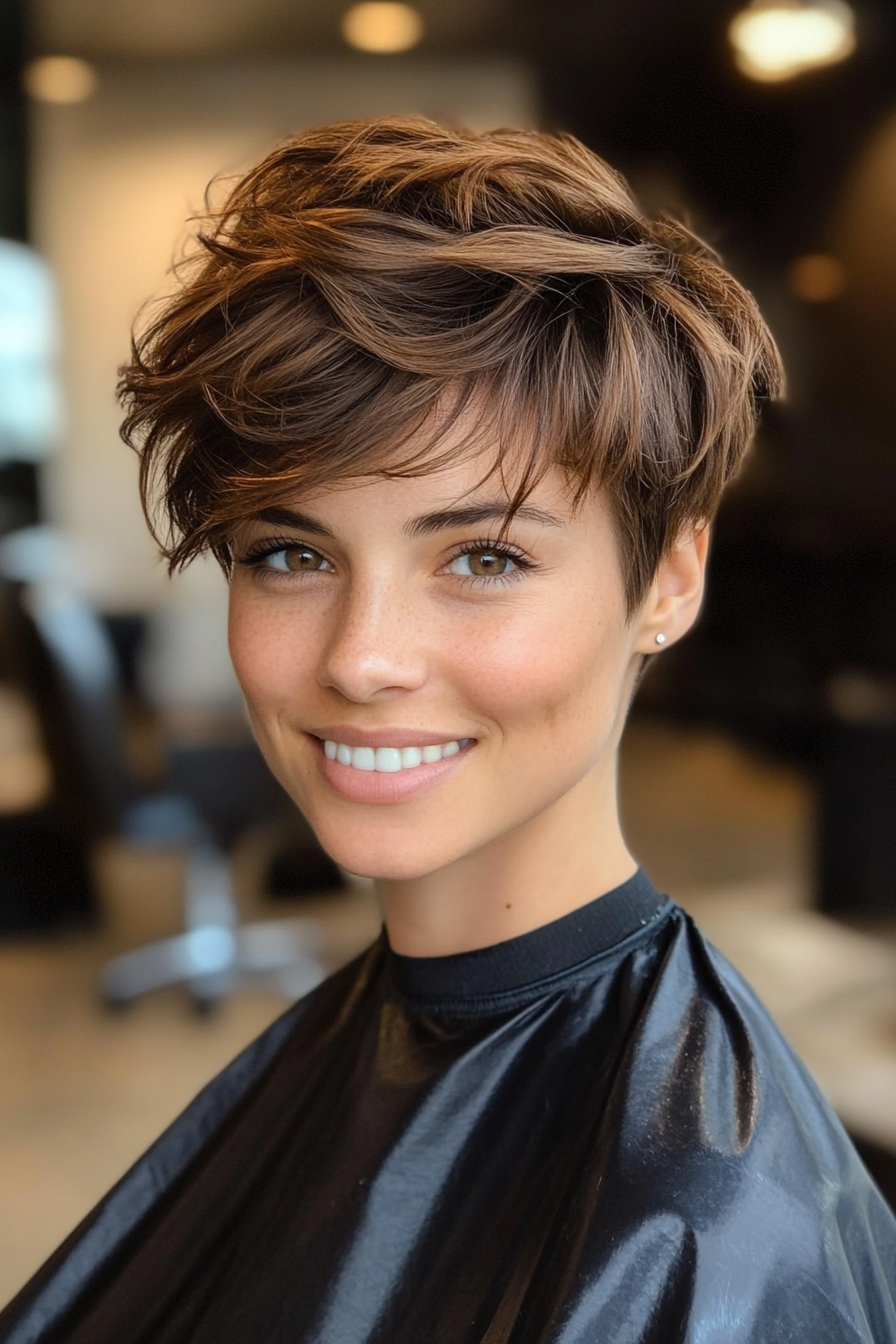 12. Tousled Pixie in Warm Caramel (Short Hairstyles For Thick Hair) - Short Hairstyles For Thick Hair