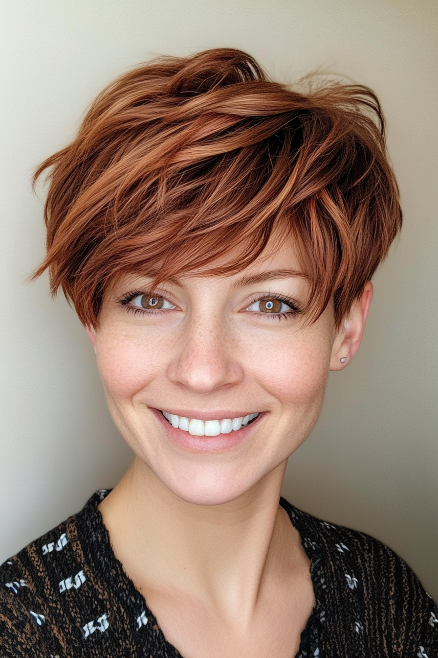 13. Layered Bowl Cut in Soft Mahogany (Short Hairstyles For Thick Hair) - Short Hairstyles For Thick Hair
