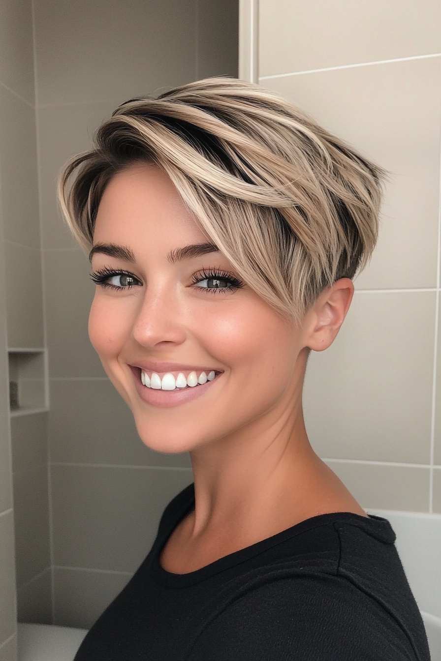 15. Short Crop with Cool Blonde Balayage (Short Hairstyles For Thick Hair) - Short Hairstyles For Thick Hair