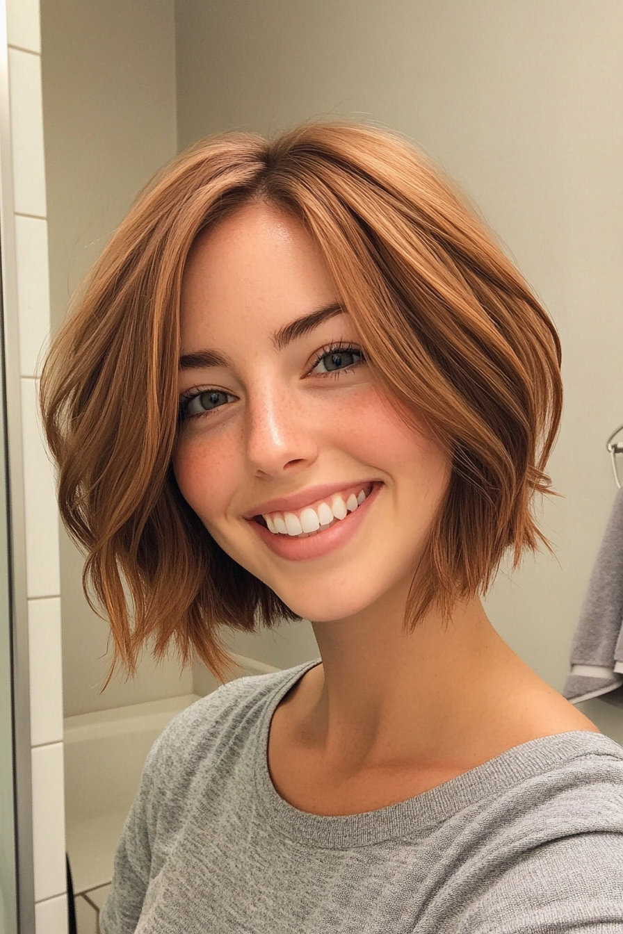16. Mini Lob in Light Chestnut (Short Hairstyles For Thick Hair) - Short Hairstyles For Thick Hair