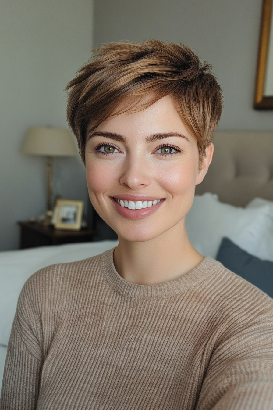 17. Classic Pixie in Neutral Light Brown (Short Hairstyles For Thick Hair) - Short Hairstyles For Thick Hair