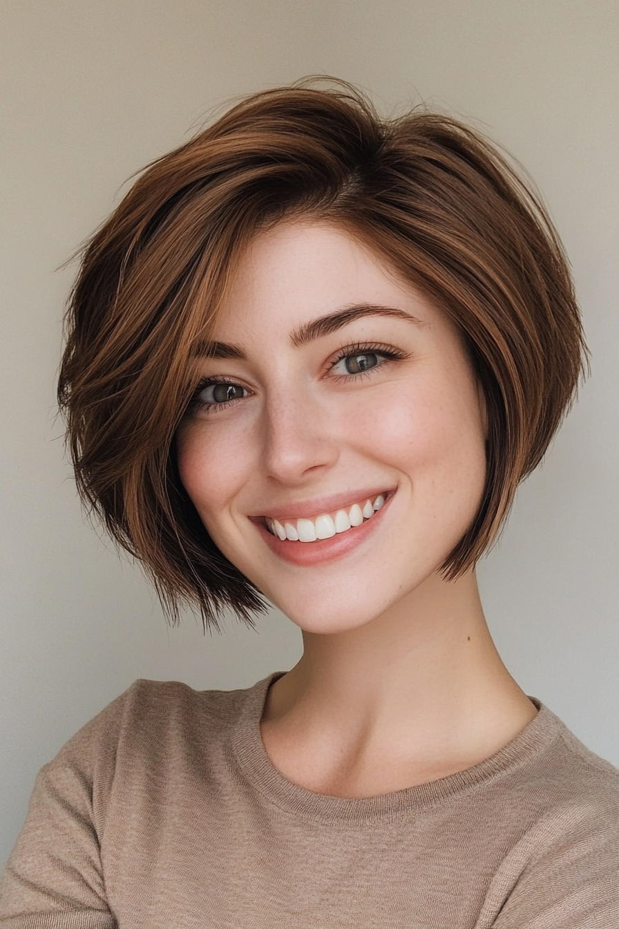 18. Razored Bob in Bronze Brown (Short Hairstyles For Thick Hair) - Short Hairstyles For Thick Hair