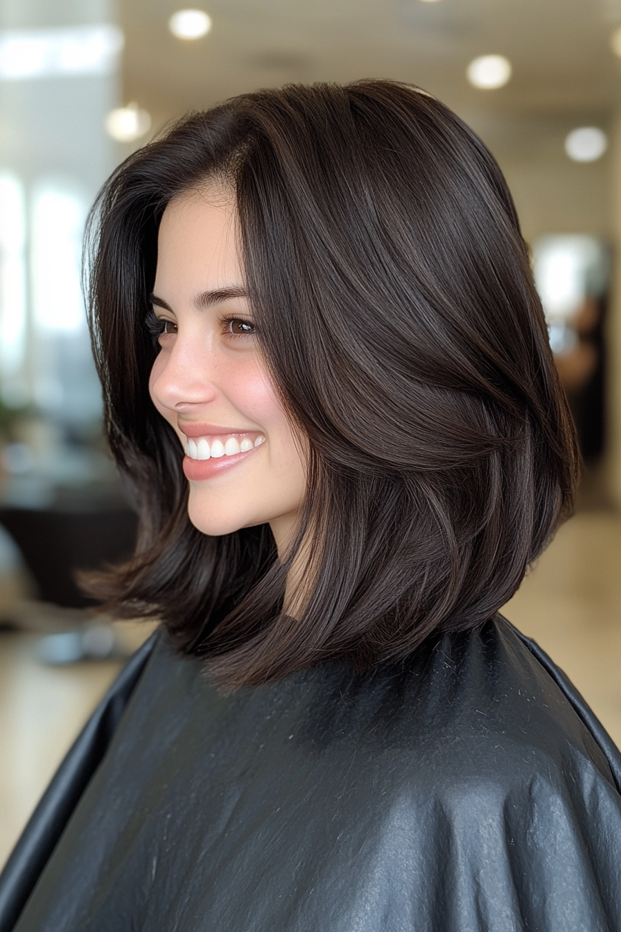 21. Choppy Lob in Deep Brunette (Short Hairstyles For Thick Hair) - Short Hairstyles For Thick Hair