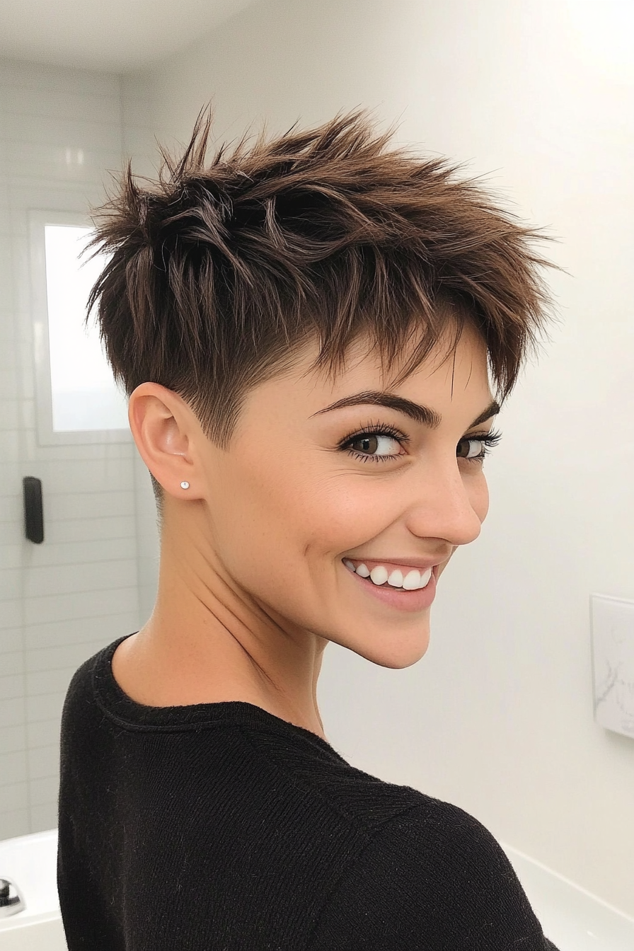 25. Edgy Spiked Crop in Cool Dark Brown (Short Hairstyles For Thick Hair) - Short Hairstyles For Thick Hair