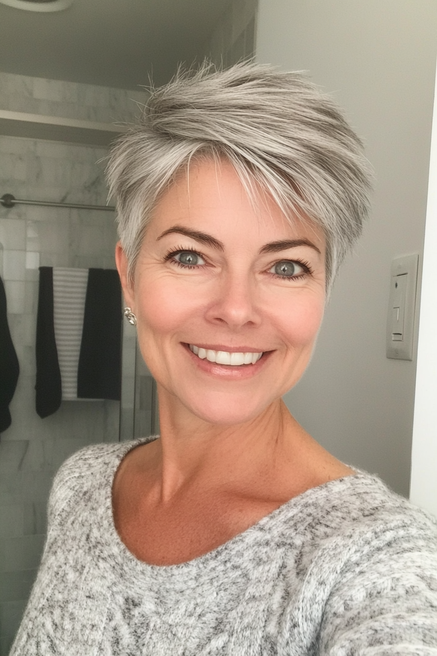 2. Silver Pixie with Subtle Layers (Hairstyles For Women Over 50 With Thick Hair) - Hairstyles For Women Over 50 With Thick Hair