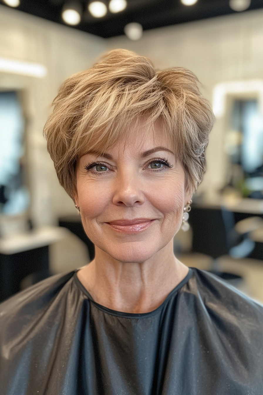 18. Shaggy Pixie in Warm Beige Blonde (Hairstyles For Women Over 50 With Thick Hair) - Hairstyles For Women Over 50 With Thick Hair