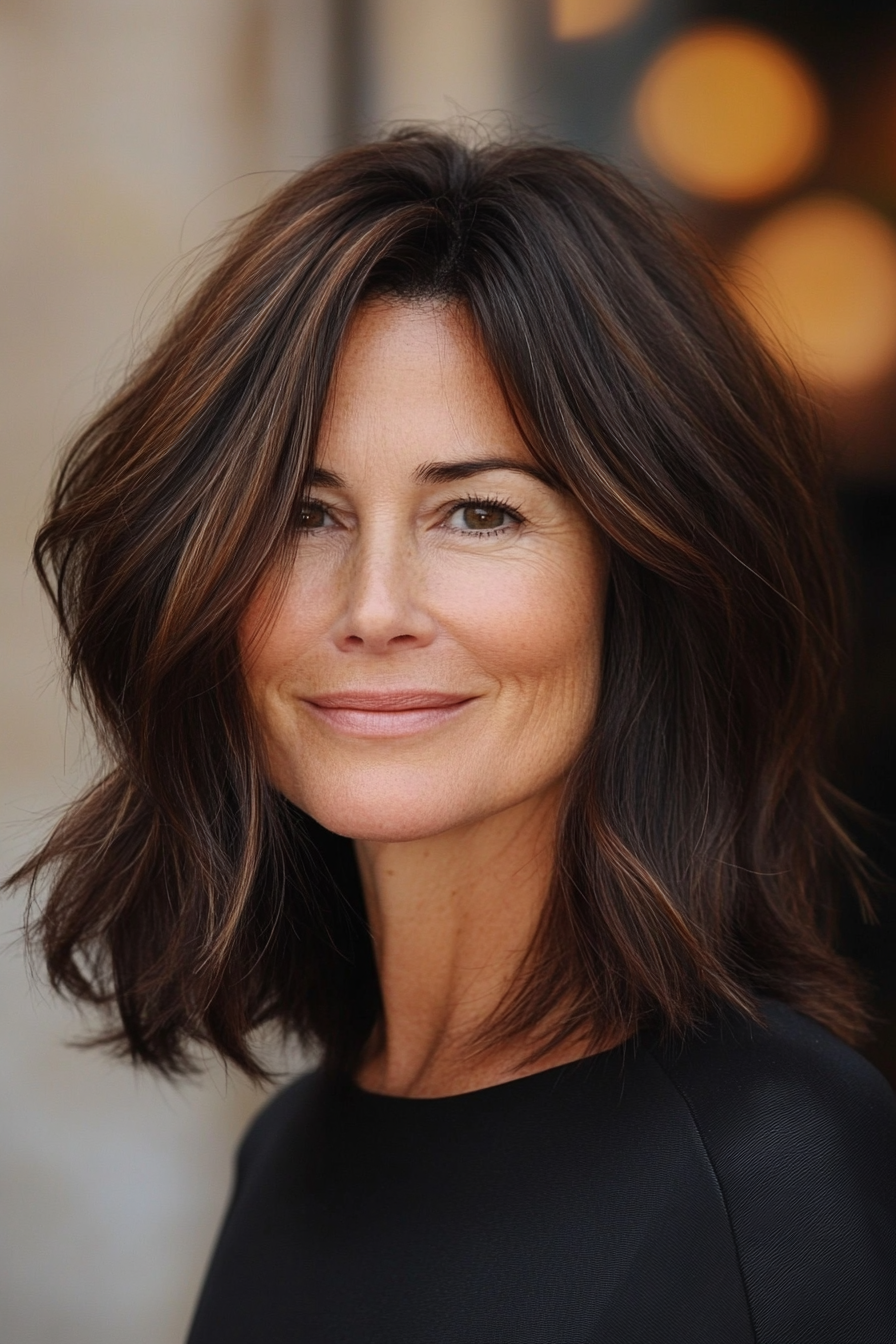 20. Mid-Length Cut with Cinnamon Tones (Hairstyles For Women Over 50 With Thick Hair) - Hairstyles For Women Over 50 With Thick Hair