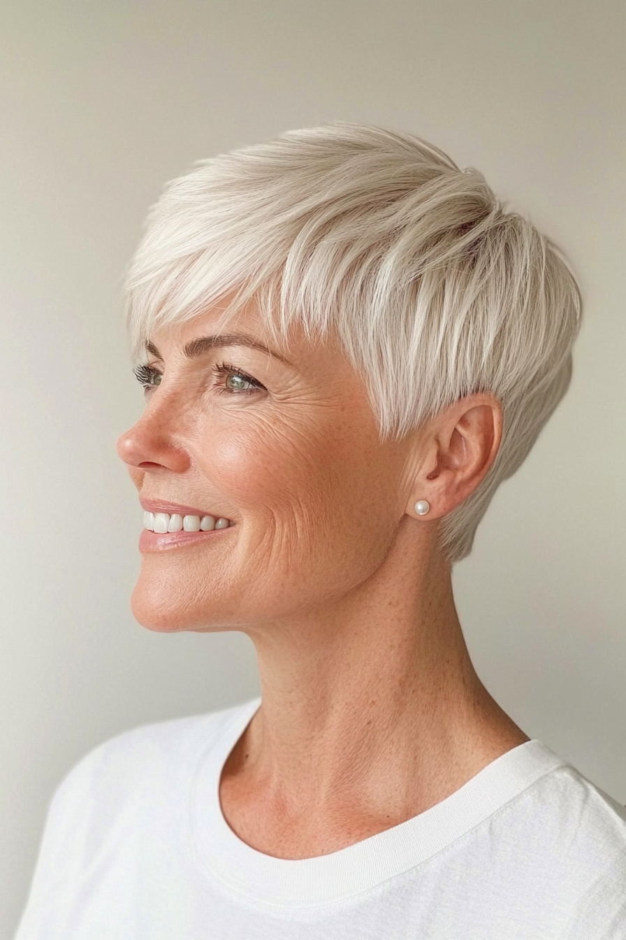 22. Short Crop with Pearl Blonde (Hairstyles For Women Over 50 With Thick Hair) - Hairstyles For Women Over 50 With Thick Hair