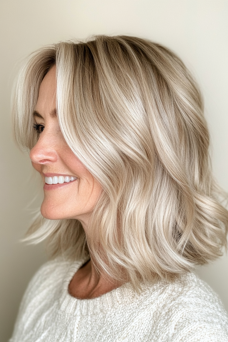 24. Tousled Bob in Neutral Blonde (Hairstyles For Women Over 50 With Thick Hair) - Hairstyles For Women Over 50 With Thick Hair