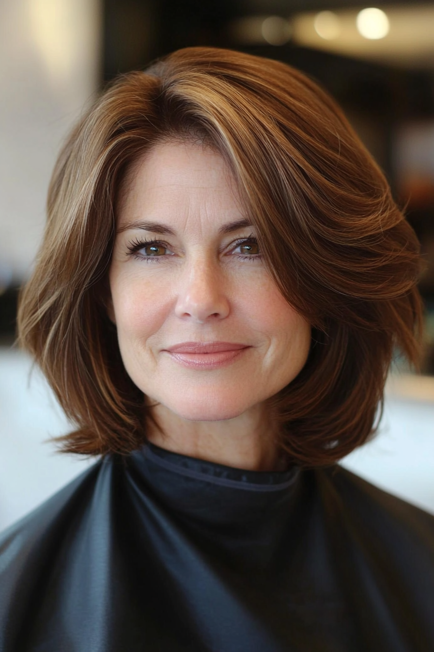 1. Soft Layered Bob with Warm Chestnut Brown (Bob Hairstyles For Women Over 50) - Bob Hairstyles For Women Over 50