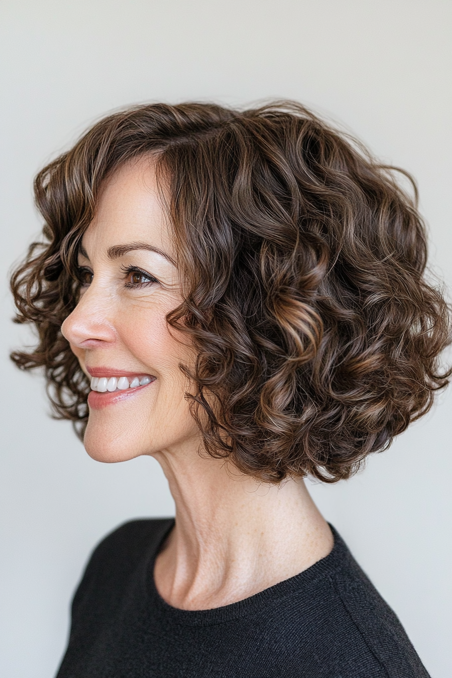6. Curly Bob with Medium Brown (Bob Hairstyles For Women Over 50) - Bob Hairstyles For Women Over 50