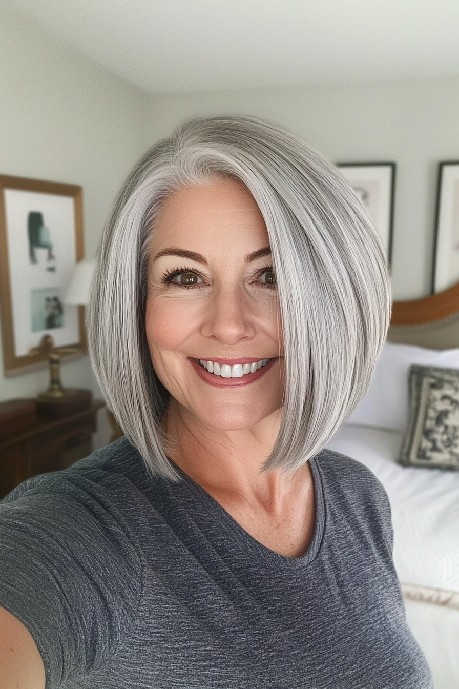 9. Tapered Bob with Silver Gray (Bob Hairstyles For Women Over 50) - Bob Hairstyles For Women Over 50