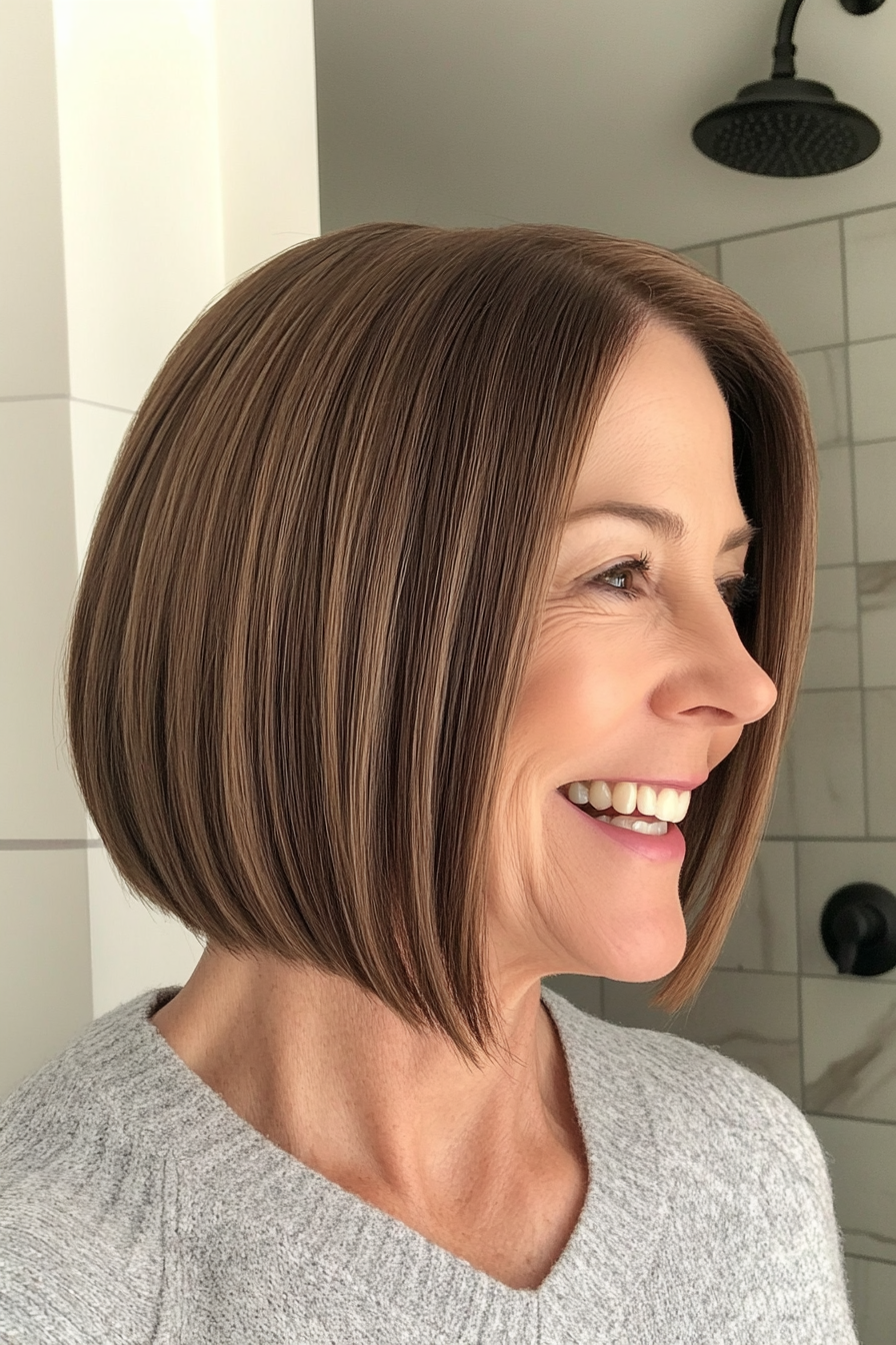 10. Side-Parted Bob with Honey Brown (Bob Hairstyles For Women Over 50) - Bob Hairstyles For Women Over 50