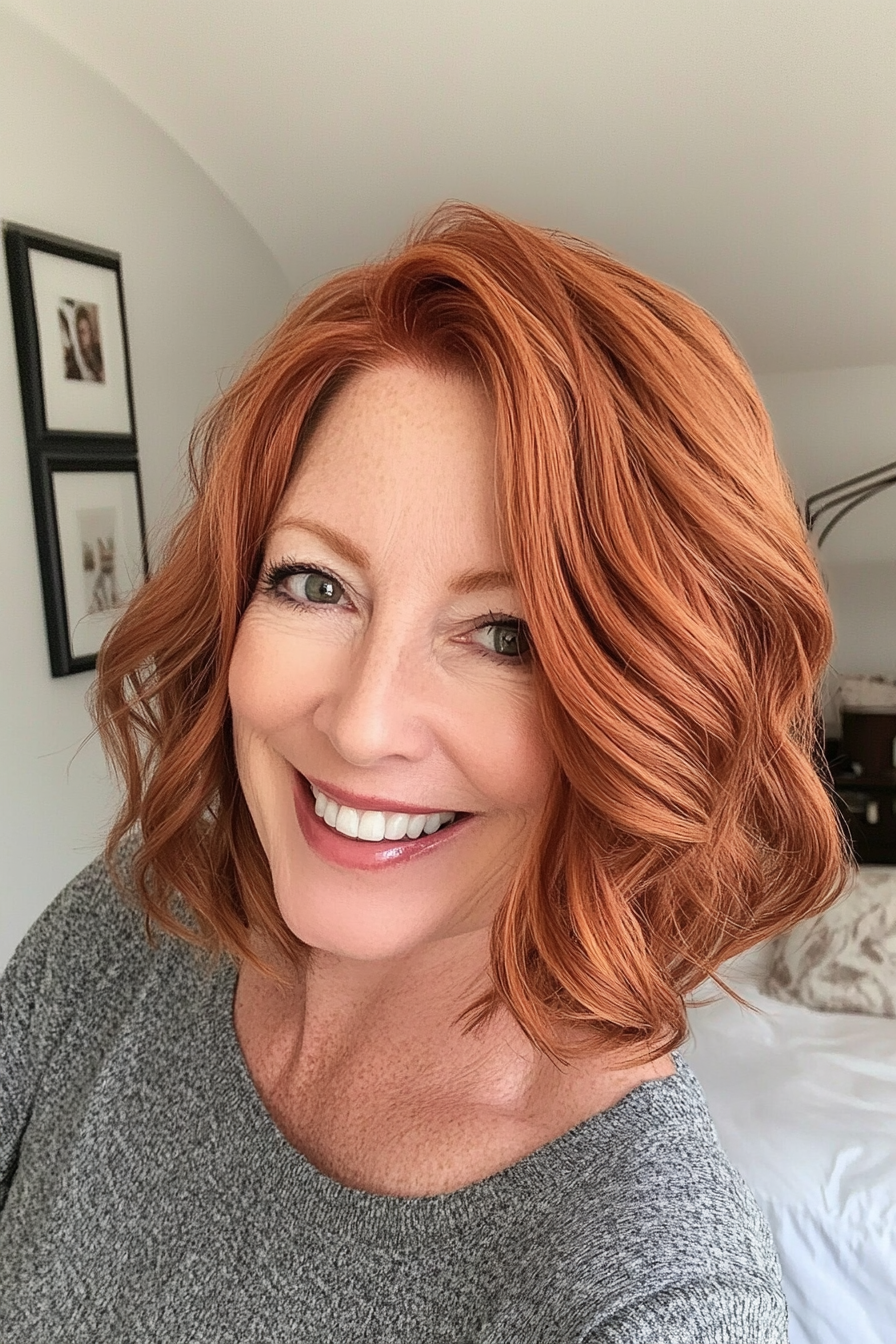 11. Wavy Bob with Soft Auburn (Bob Hairstyles For Women Over 50) - Bob Hairstyles For Women Over 50