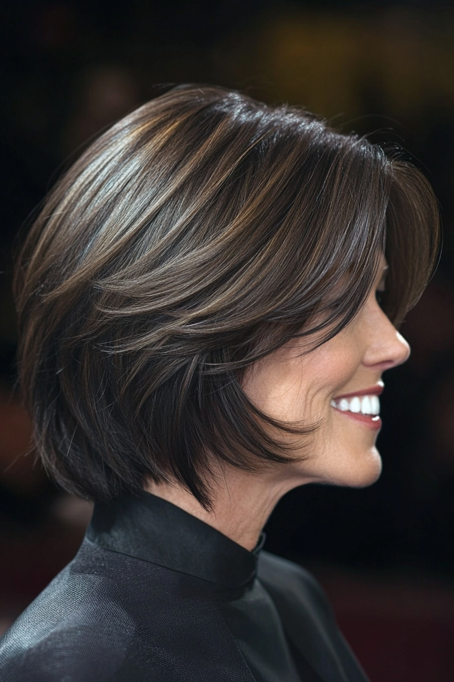 13. Layered Bob with Dark Brown (Bob Hairstyles For Women Over 50) - Bob Hairstyles For Women Over 50