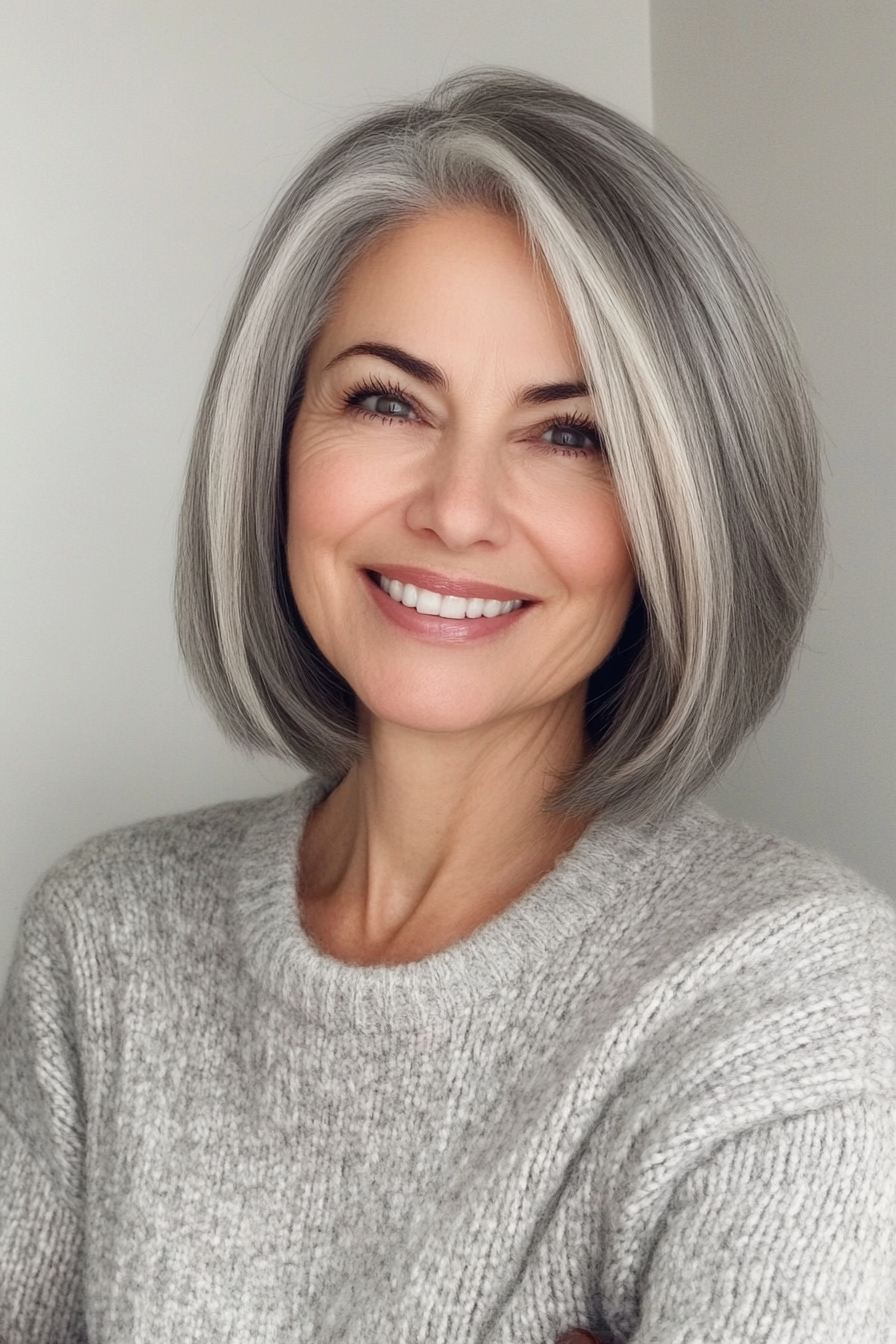 15. Neck-Length Bob with Natural Gray (Bob Hairstyles For Women Over 50) - Bob Hairstyles For Women Over 50