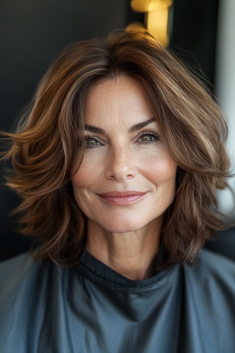 16. Tousled Bob with Warm Brunette (Bob Hairstyles For Women Over 50) - Bob Hairstyles For Women Over 50