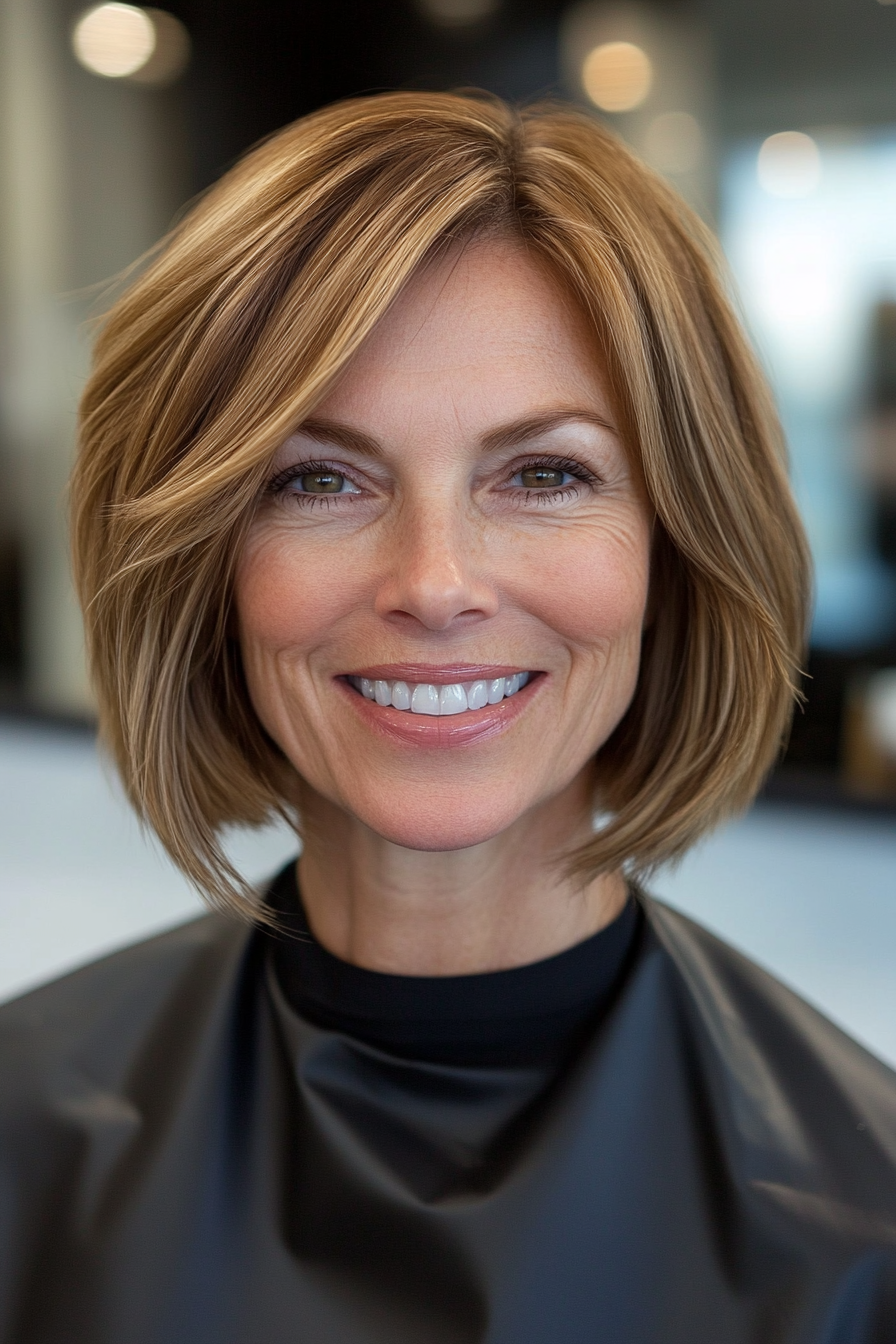 18. Blunt-Cut Bob with Light Caramel Brown (Bob Hairstyles For Women Over 50) - Bob Hairstyles For Women Over 50