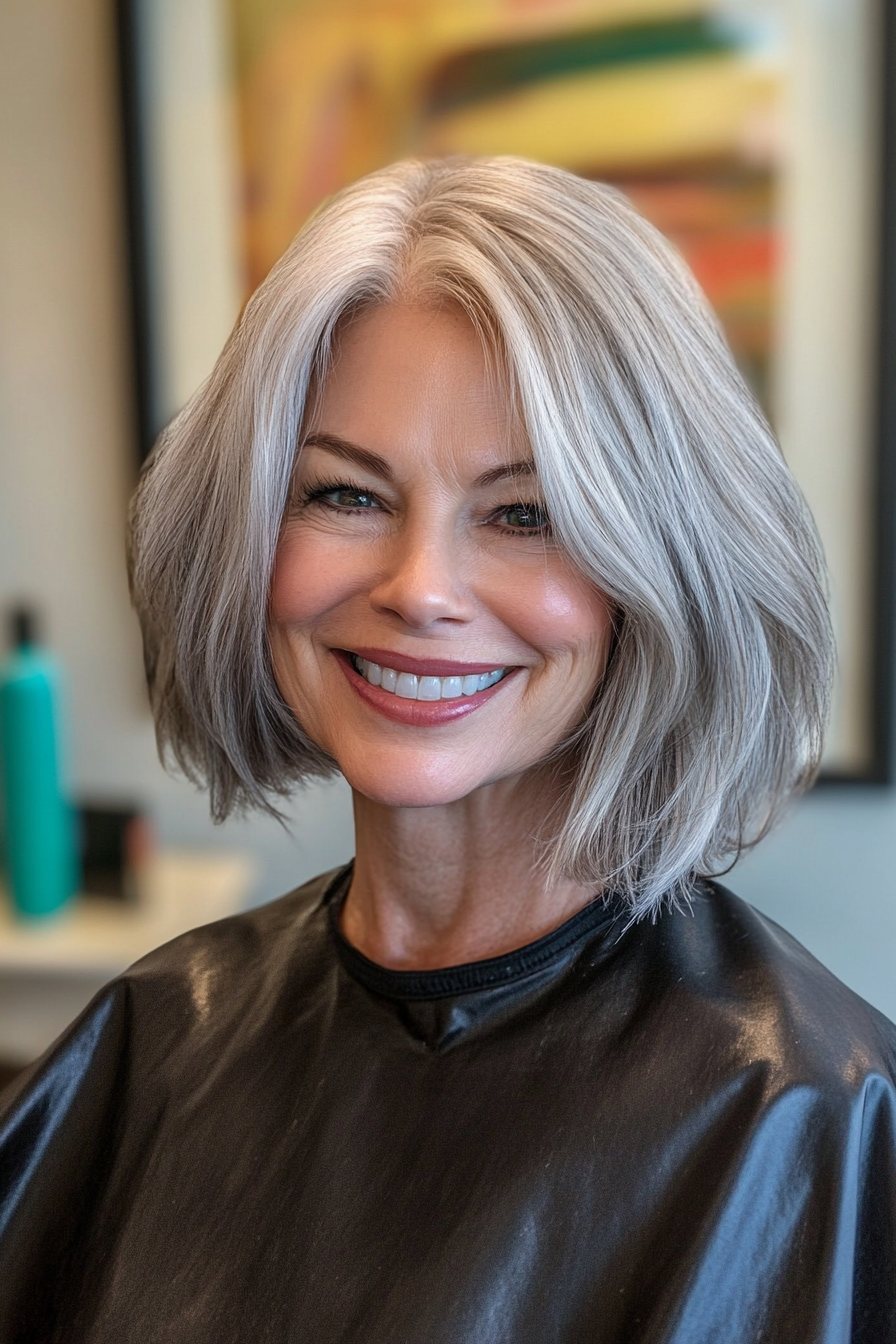 20. Shoulder-Length Bob with Pearl Gray (Bob Hairstyles For Women Over 50) - Bob Hairstyles For Women Over 50