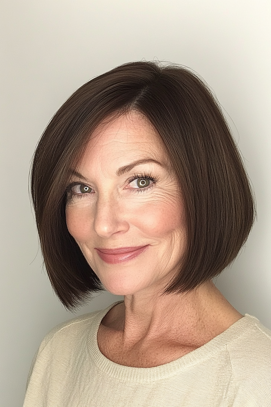 21. Soft Undercut Bob with Deep Brown (Bob Hairstyles For Women Over 50) - Bob Hairstyles For Women Over 50