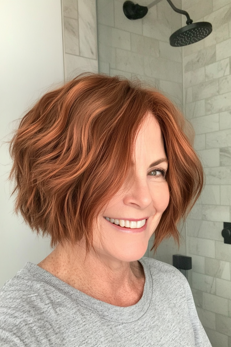 22. Choppy Bob with Warm Copper Brown (Bob Hairstyles For Women Over 50) - Bob Hairstyles For Women Over 50