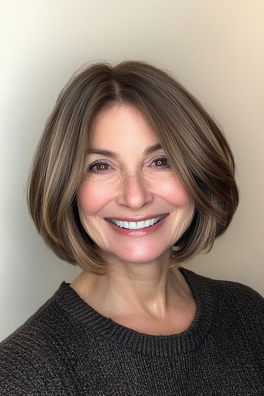 24. Fringed Bob with Light Brown (Bob Hairstyles For Women Over 50) - Bob Hairstyles For Women Over 50
