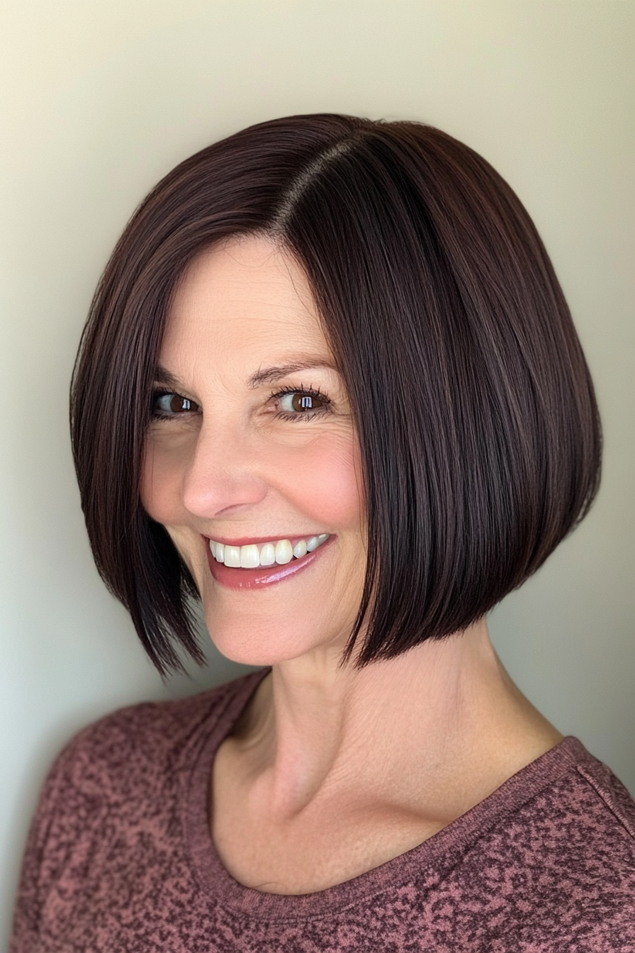 26. Voluminous Bob with Dark Mahogany Brown (Bob Hairstyles For Women Over 50) - Bob Hairstyles For Women Over 50