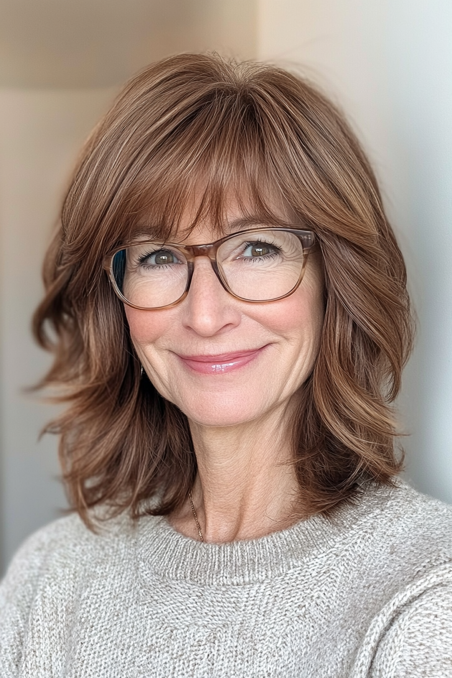 12. Tousled Cocoa Crop with Side Bangs (Hairstyles For Women Over 60 With Glasses) - Hairstyles For Women Over 60 With Glasses