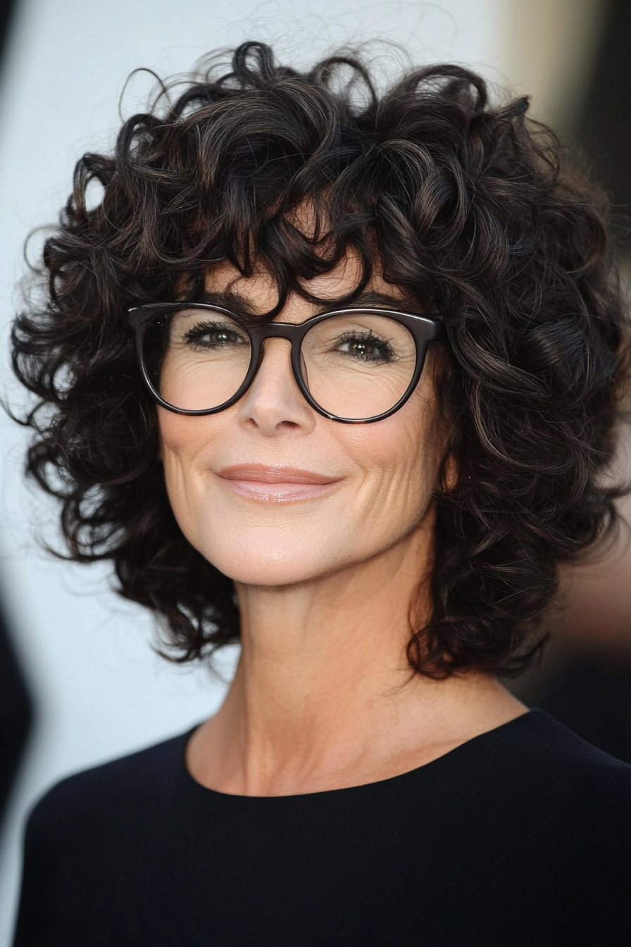 18. Dark Brown Cropped Curls (Hairstyles For Women Over 60 With Glasses) - Hairstyles For Women Over 60 With Glasses