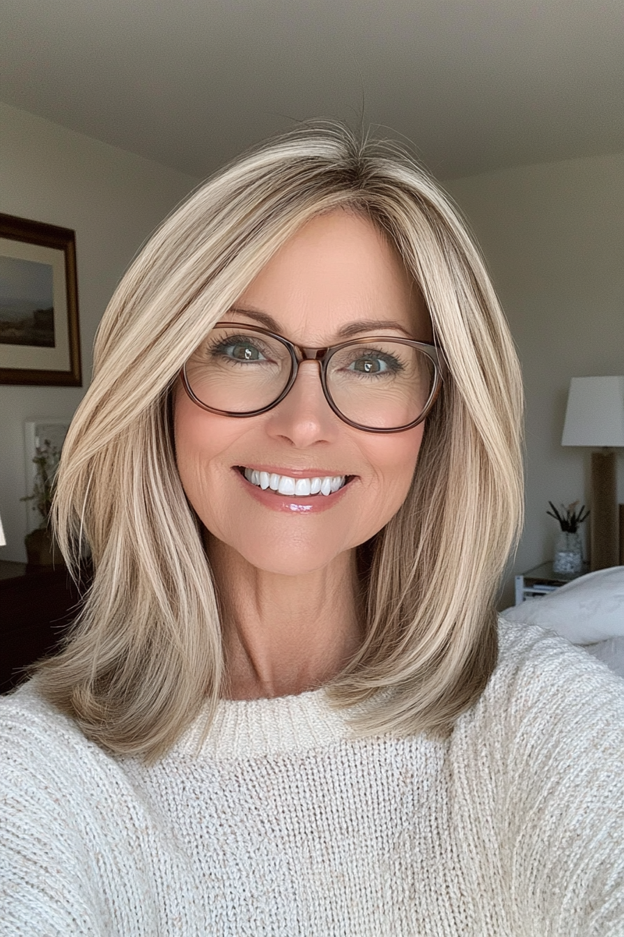 19. Buttery Blonde Midi Cut (Hairstyles For Women Over 60 With Glasses) - Hairstyles For Women Over 60 With Glasses