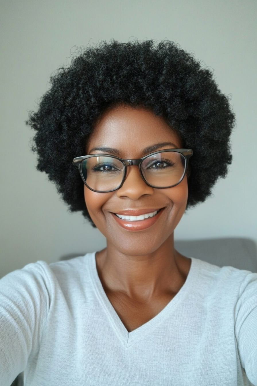 20. Natural Black Short Afro (Hairstyles For Women Over 60 With Glasses) - Hairstyles For Women Over 60 With Glasses