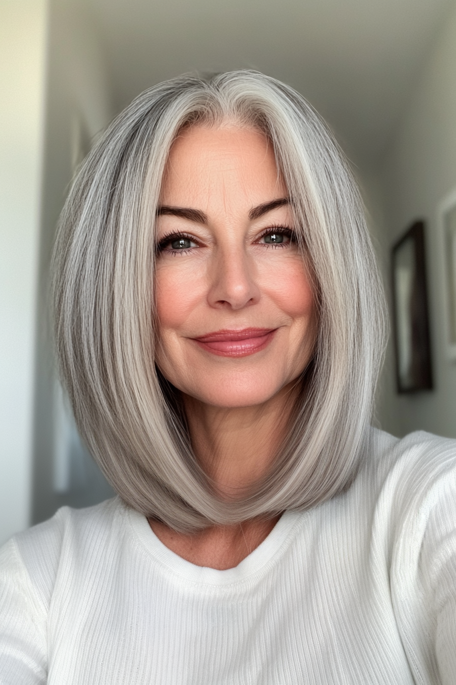 2. Layered Bob with Salt and Pepper Blend (Senior Haircuts For Older Women) - Senior Haircuts For Older Women