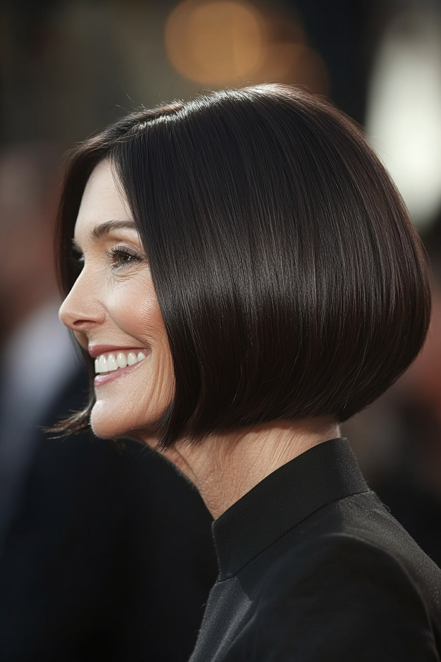 5. Elegant French Bob with Dark Brown (Senior Haircuts For Older Women) - Senior Haircuts For Older Women