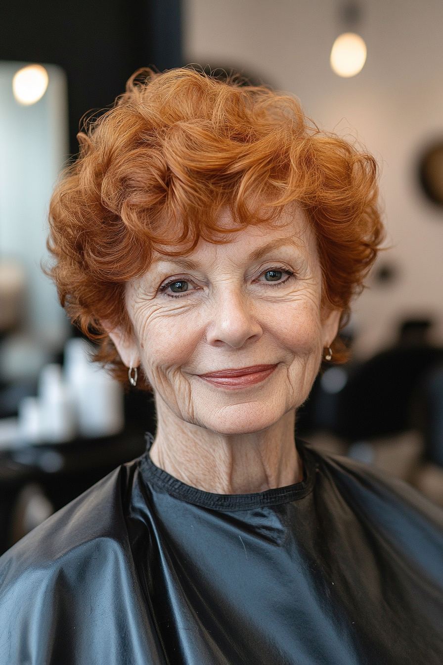 7. Curly Crop with Medium Auburn (Senior Haircuts For Older Women) - Senior Haircuts For Older Women