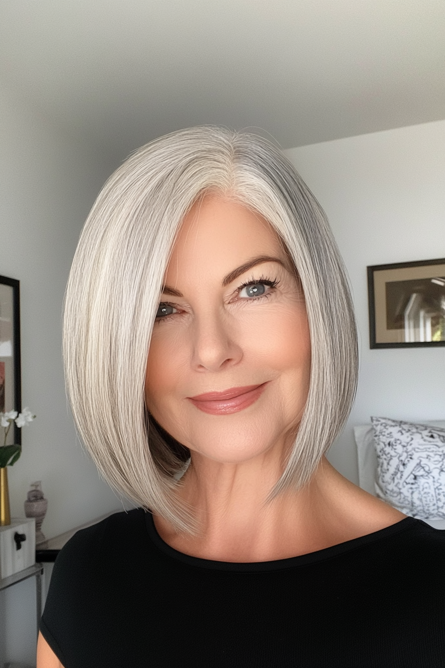 9. Classic Bob with Natural Grey (Senior Haircuts For Older Women) - Senior Haircuts For Older Women