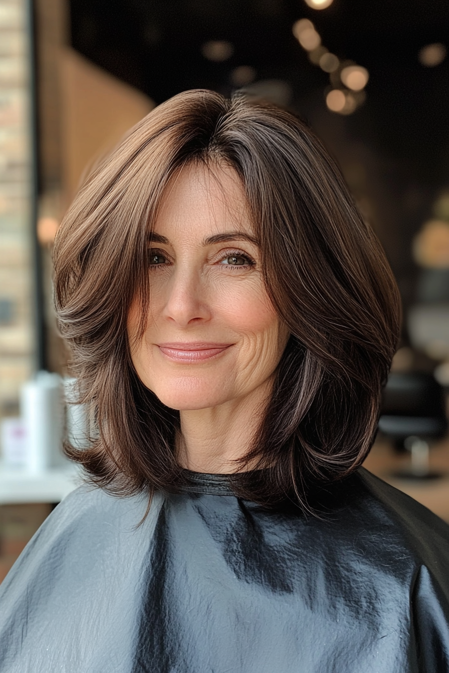 10. Short Layered Lob with Soft Brunette (Senior Haircuts For Older Women) - Senior Haircuts For Older Women