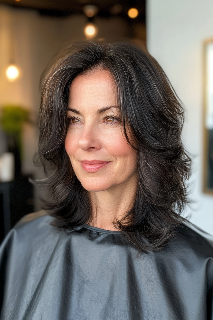 13. Shoulder-Length Layers with Natural Black (Senior Haircuts For Older Women) - Senior Haircuts For Older Women