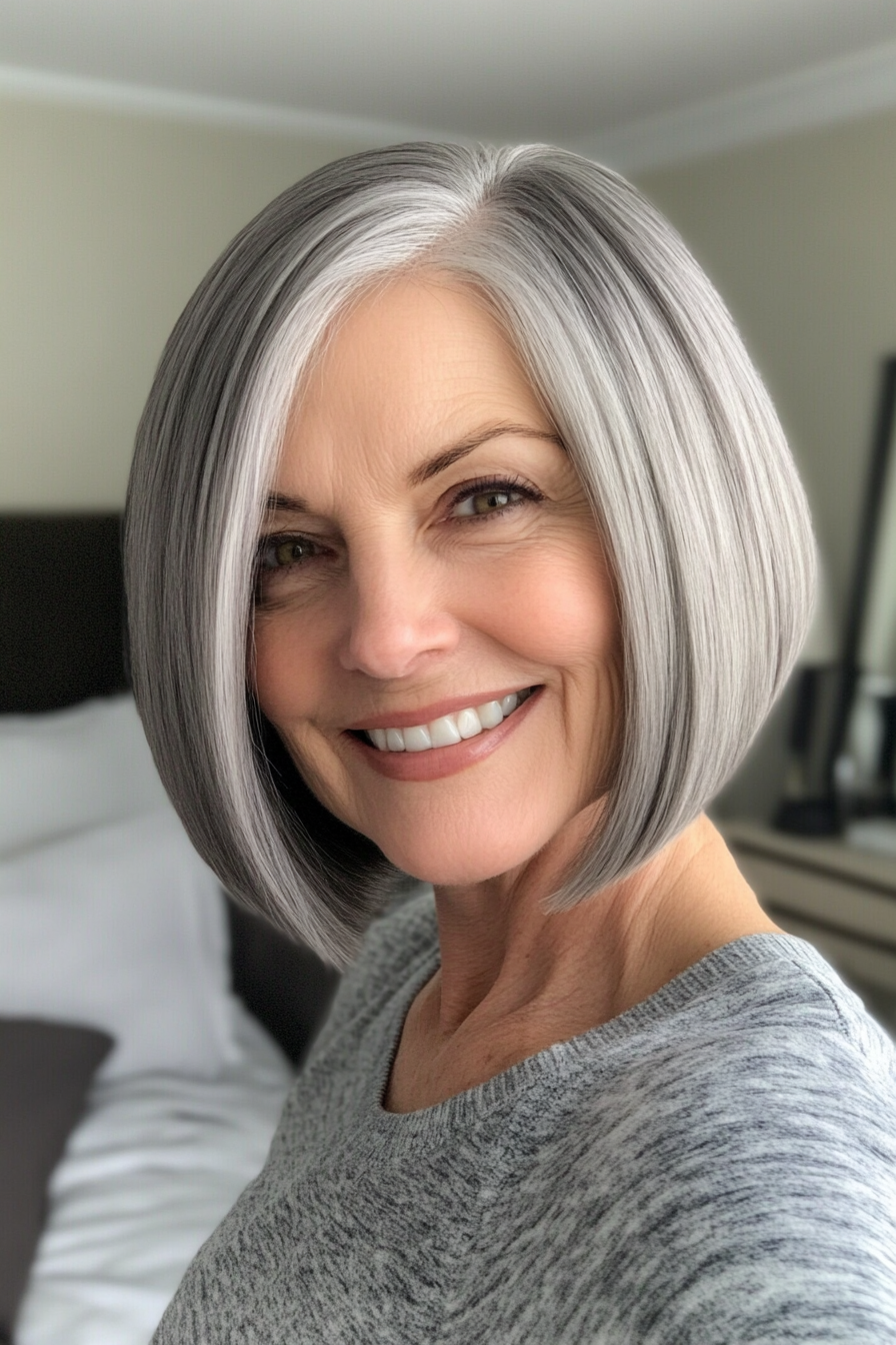 14. Blunt Cut Bob with Cool Grey (Senior Haircuts For Older Women) - Senior Haircuts For Older Women