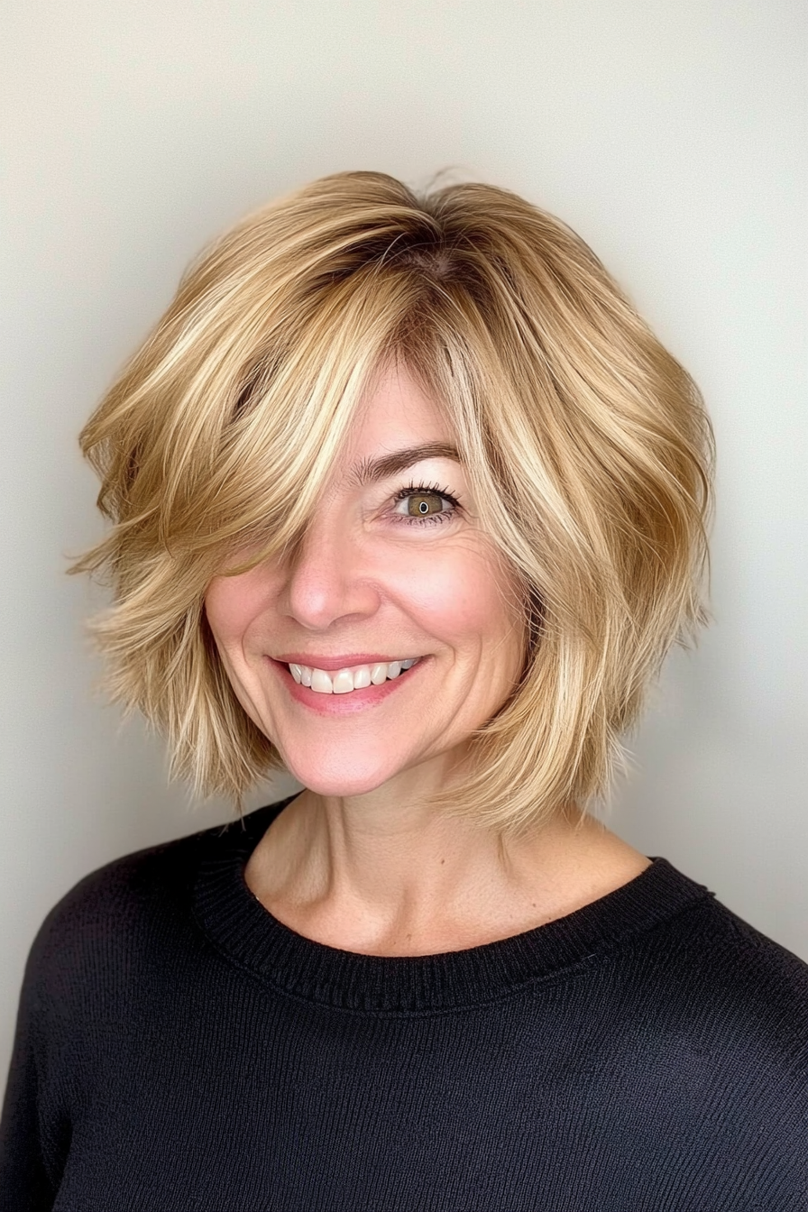 17. Shaggy Bob with Golden Blonde (Senior Haircuts For Older Women) - Senior Haircuts For Older Women