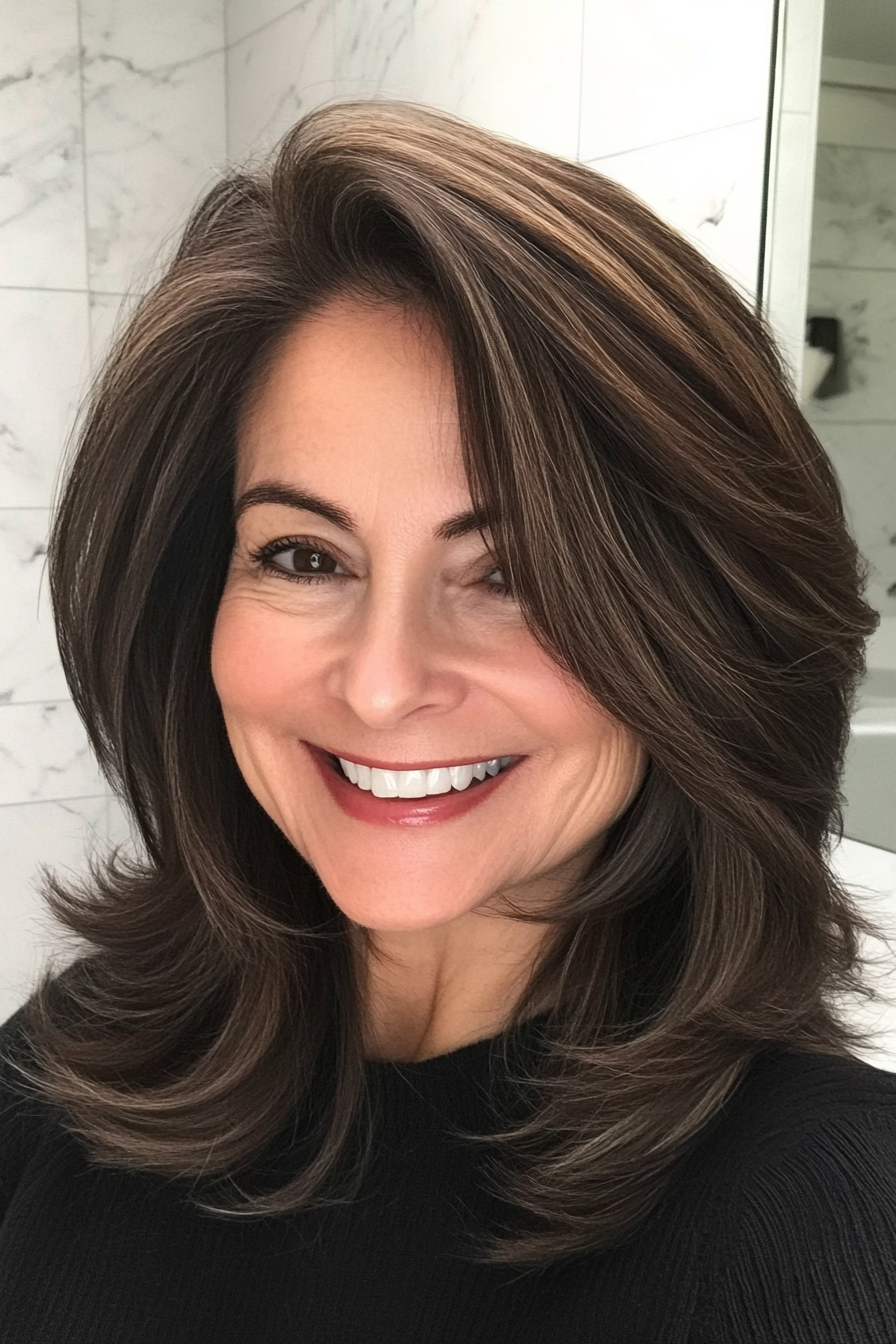18. Bouncy Layers with Dark Mocha (Senior Haircuts For Older Women) - Senior Haircuts For Older Women